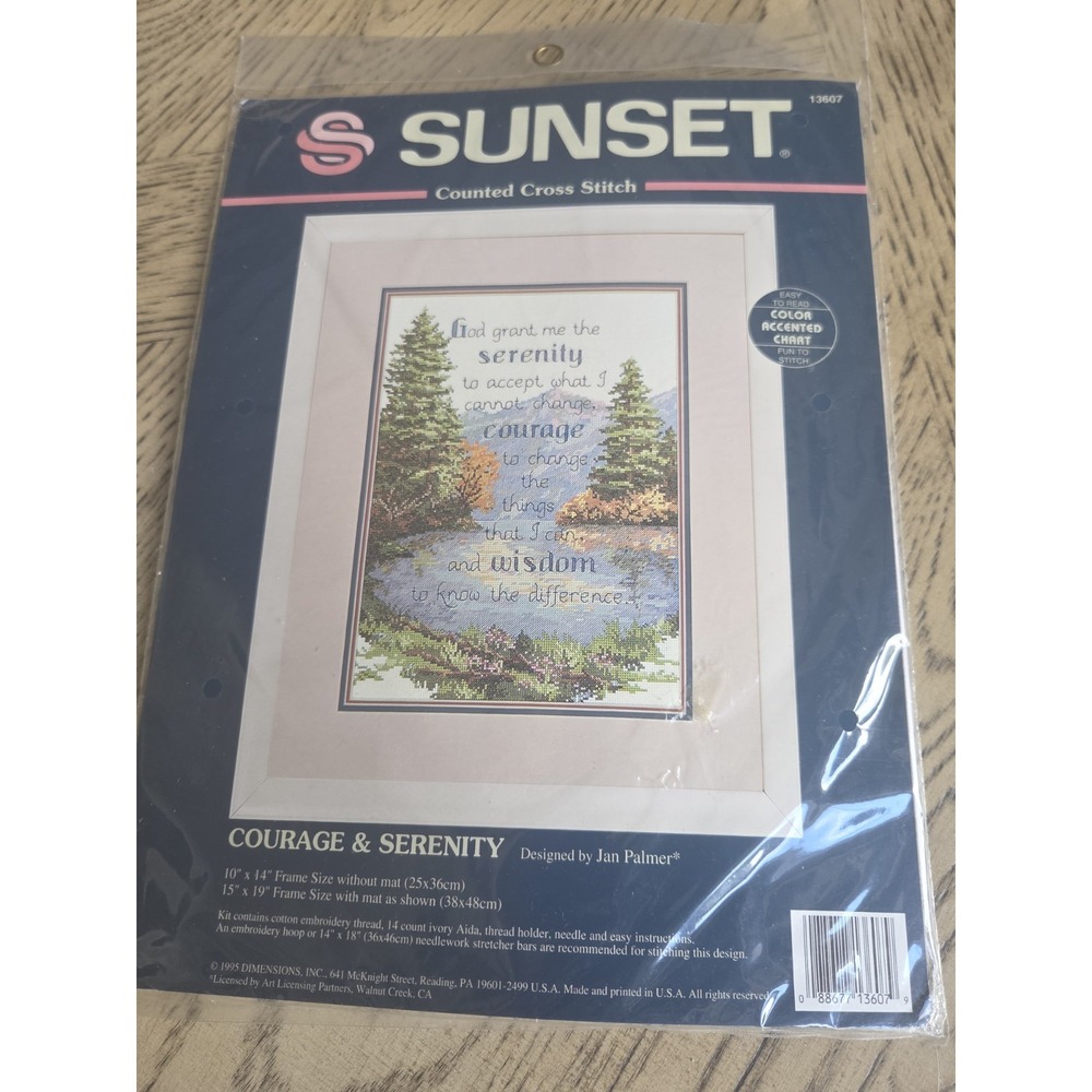 Sunset Counted Cross Stitch Courage & Serenity Kit Vintage 1993 Colored New